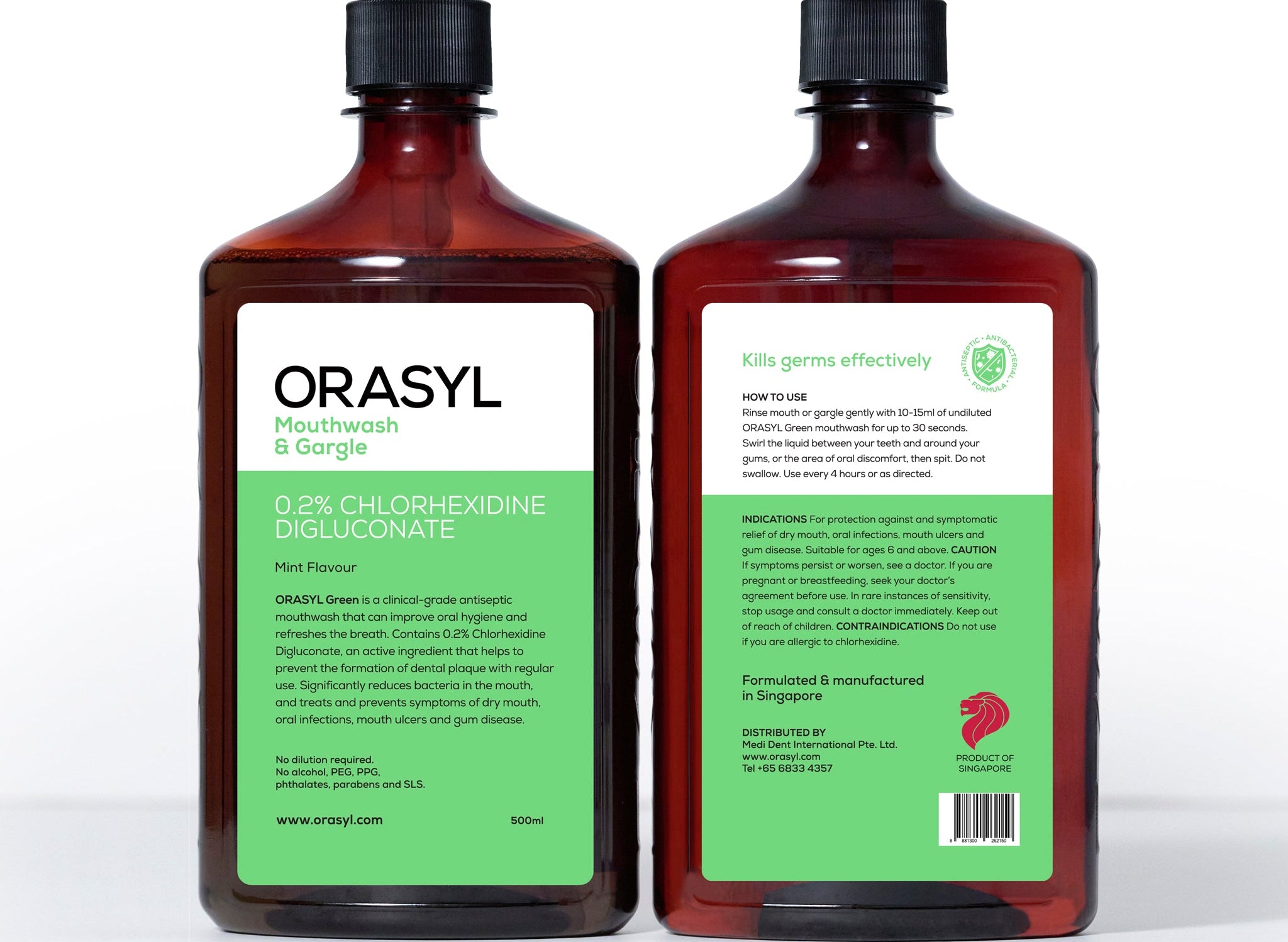 ORASYL GREEN - Chlorhexidine Digluconate Gargle/Mouthwash (500ML)